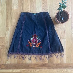 Kathmandu Dark Gray Skirt with Flower Embroidery